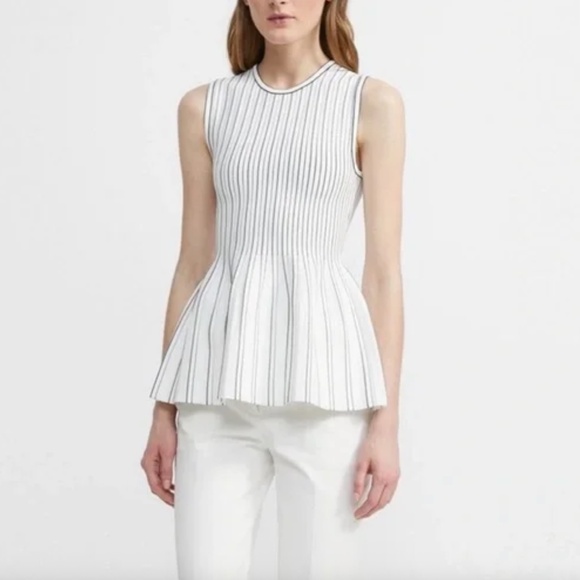 NWT!Theory White and Black Striped Peplum Tank, Top, Knit Size Petite Retail: $2 - Picture 1 of 16